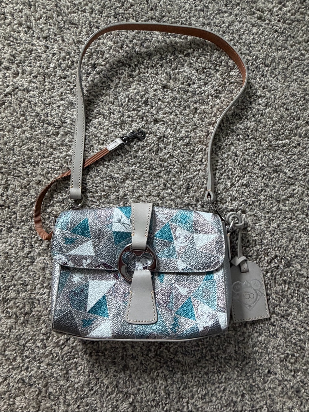 Dooney & Bourke Triangular Print Crossbody in Teal and Light Gray